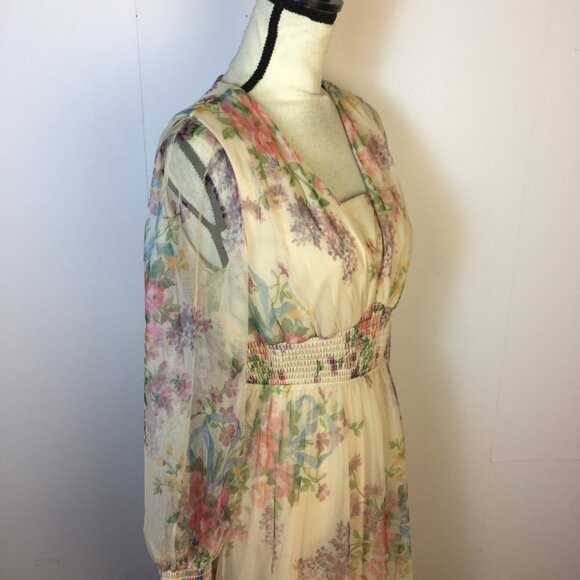 Baltic Born Floral Maxi Dress in Cream and Pink w long sleeves - Picture 14 of 15